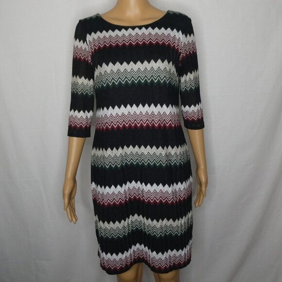 Sandra Darren Chevron Knit Striped Dress Holiday - Picture 1 of 7